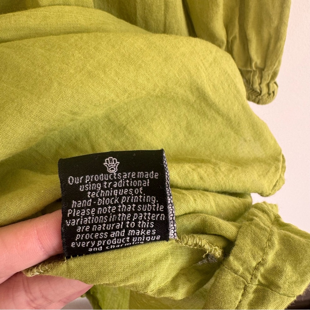 Jodi | Made in India Green Cottage Core Zinnia Tiered Babydoll Dress ~ Medium - Picture 10 of 10